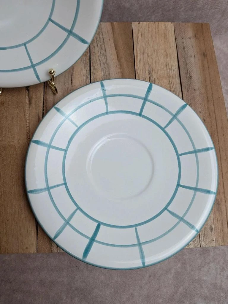 Lote de 2 platos de postre vintage en cerámica blanca y azul celadón – photo 2